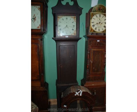 A Georgian Oak Longcase Clock, having swan pediment to the single panel door hood, painted Roman numeral face with second han