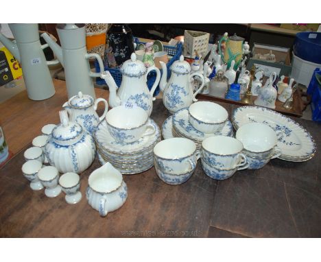 A Royal Worcester ''Mansfield'' blue and white Breakfast set comprising coffee pot, hot water jug, cups and saucers, egg cups