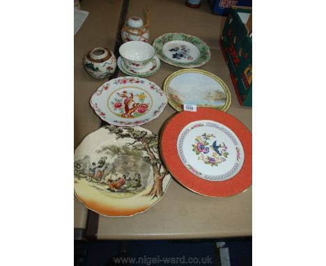 A quantity of display Plates including Royal Doulton, Coalport Plate with river landscape scene, Aynsley, Royal Worcester, et