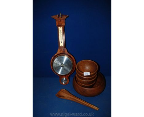 A Teak salad Bowl, four salad bowls plus servers and a Barometer.