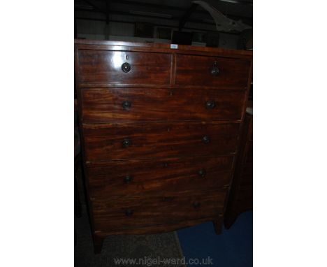 A mid 19th c. Mahogany large Chest of six Drawers, having rectangular top over the two short over four long graduated drawers