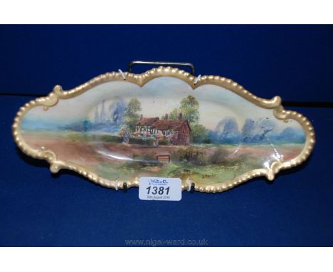 A Royal Worcester dish, "Ann Hathaway's Cottage", signed J. Hendry, (as found).