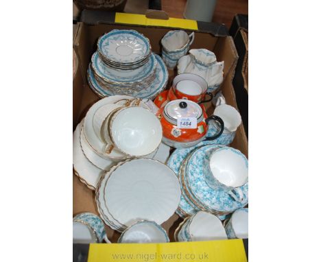 An S & N Belmont turquoise and white Teaset comprising six plates, cup and saucers and milk jug, plus one other of similar co