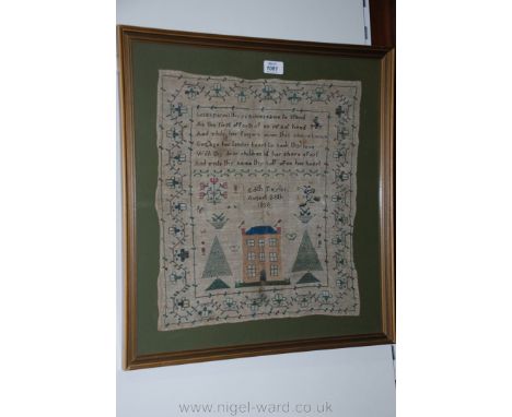 A Sampler dated 1858, worked by Edith Taylor, 15" x 16 1/2".