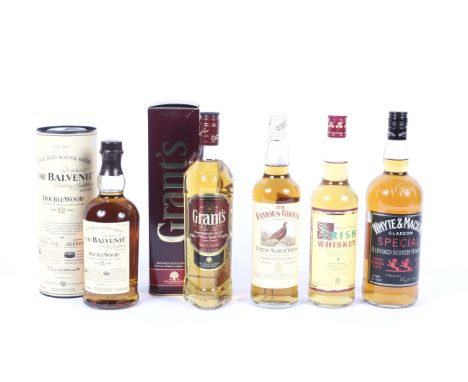 Five bottles of whisky. Comprising: The Balvenie Doublewood single malt Scotch whisky aged 12 years, 70cl, 40% Vol, boxed, Th