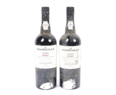 Two bottles of Churchill's Late Bottled Vintage Port, 1990, 75cl, 20% Vol.