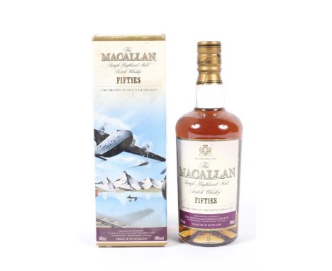 A bottle of Macallan Fifties Single Malt Scotch Whiskey. Boxed, 50cl, 40% vol. 