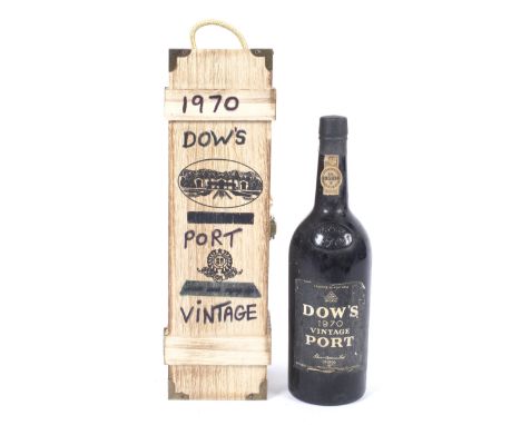 A bottle of Dows 1970 vintage port. In a wooden box, 75cl, 20% vol. 
