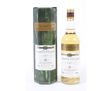 A bottle of The Old Malt Cask Single Malt Scotch Whisky. Distilled at Laphroaig Distillery, bottled February 1987 bottled Jan