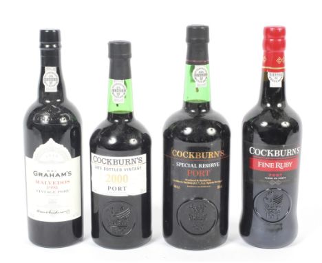Four bottles of port. Comprising one bottle of Cockburns special reserve, 1l, 20% vol, one bottle of Cockburns LBV 2000, 75cl