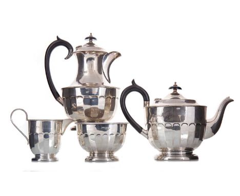 GEORGE V SILVER FOUR-PIECE TEA AND COFFEE SERVICE EMILE VINER, SHEFFIELD 1932 comprising teapot, coffee pot, sugar bowl and c