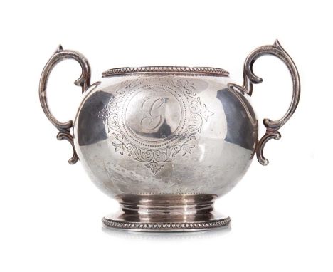 EDWARDIAN SILVER SUGAR BOWL  JAMES REID &amp; CO., GLASGOW 1901 the ovoid bowl with twin scroll handles, beaded borders, engr