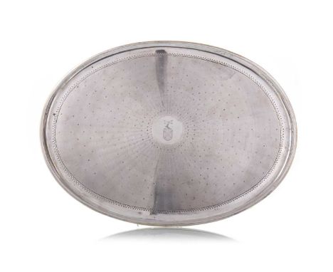 GEORGE V SILVER TRAY JOHN COLLARD VICKERY, LONDON 1910 with central armorial, machine turned decoration32cm diameterQty: 575g