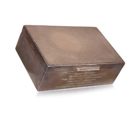 ELIZABETH II SILVER CIGARETTE BOX W. H. MANTON, BIRMINGHAM 1966 of oblong form with engine turned hinged cover, the frieze wi