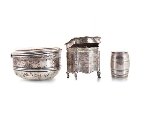 NOVELTY SILVER POUNCE POT 18TH/19TH CENTURY three stamped marks comprising a crowned O, M, and *, modelled in the form of a s