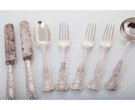 SUITE OF VICTORIAN SILVER FLATWARE CHAWNER &amp; CO., LONDON 1840s King's pattern, comprising eight table forks, four table s