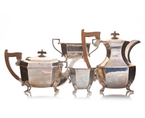 GEORGE V SILVER FOUR-PIECE TEA SERVICE EMILE VINER, SHEFFIELD 1936 comprising teapot, hot water pot, sugar bowl and cream jug