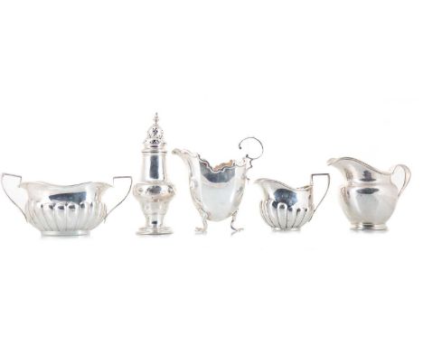 GEORGE VI SILVER SUGAR BOWL AND CREAM JUG WILLIAM ADAMS, CHESTER 1901 each of helmet form with angular handles and gadrooned 