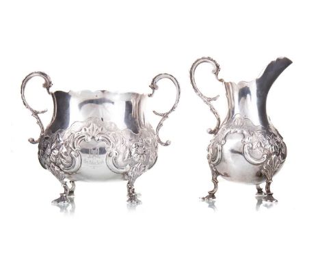 MATCHED SILVER SUGAR BOWL AND CREAM JUG JAMES REID &amp; CO., GLASGOW 1910 (SUGAR), AND CHARLES FOX II, LONDON 1838 both with