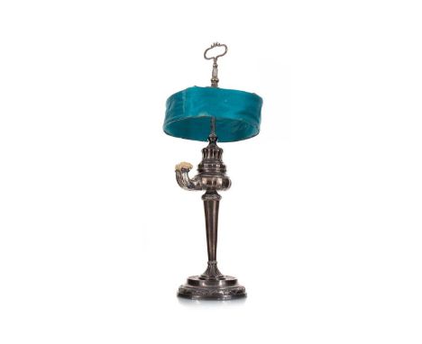 CONTINENTAL SILVER AND WHITE METAL TABLE OIL LAMP 19TH CENTURY stamped marks to base comprising likely date code for 1828, X,