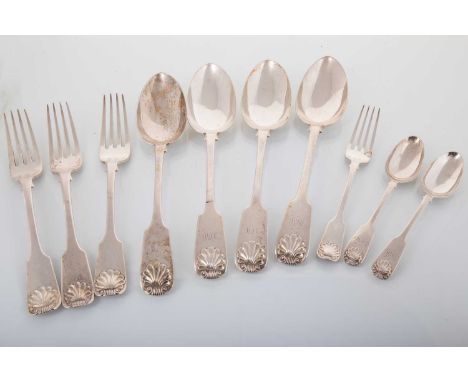 PART SUITE OF SILVER FLATWARE MARSHALL &amp; SONS, EDINBURGH 1830/40s comprising four table forks, four side forks, four side