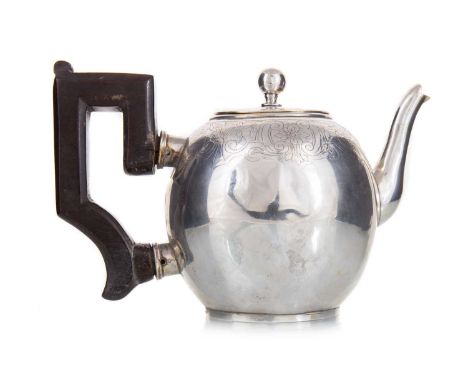 CONTINENTAL WHITE METAL TEAPOT 18TH/19TH CENTURY three stamped marks to base, stamped ET to inside rim of cover, the cover wi