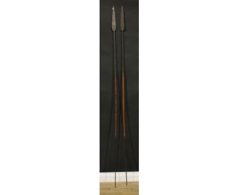 Tribal Art - a Maasai spear, 219cm long, Kenya, c.1900; another (2) 