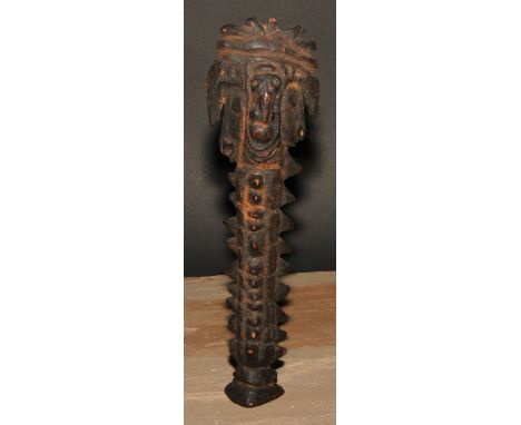 Tribal Art - a carved figural staff or votive, 26cm long 