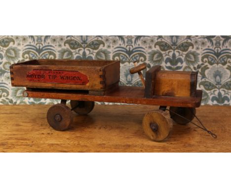 Juvenalia &amp; Memories of Childhood - a stained pine motor tipping wagon, constructed in the 'Folk Art' manner, shaped rect