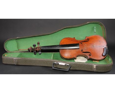 A violin, the two-piece back 36cm long excluding button, stamped Hopf, outlined throughout with purfling, 60cm long, cased 