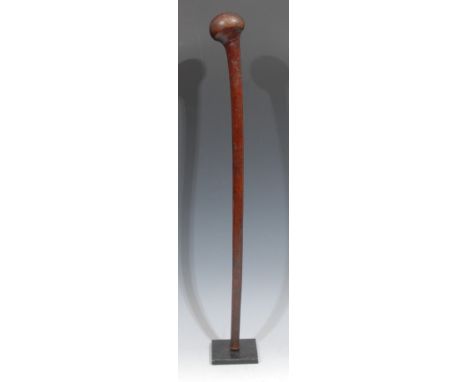 Tribal Art - an African rungu type throwing club, 57.5cm long, 19th/early 20th century, collector’s display stand 