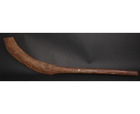 Tribal Art - a hardwood club, of Australian Aboriginal leangle type, curved blade, 103cm long 