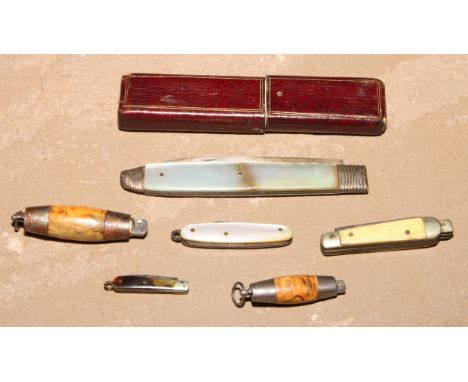 Machirology - a George III silver and mother of pearl folding pocket fruit knife, 14.5cm long (open), c.1815, tooled and gilt