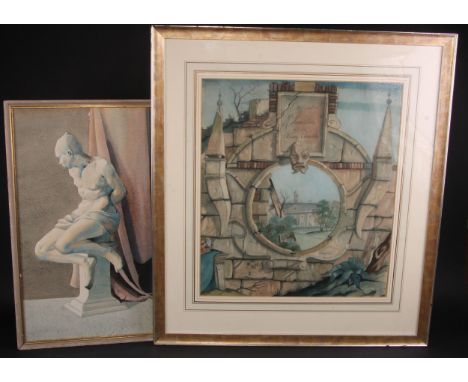 Follower of Rex WhistlerArchitectural capriccio, Dedicated To Mr. Hamilton, Albany Chambersinscribed, watercolour on paper, 4