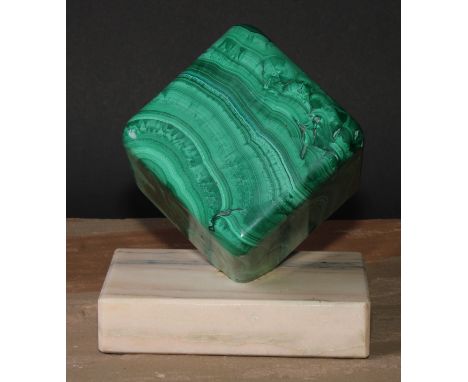 An Art Deco malachite desk sculpture, rectangular onyx base, 20cm high 