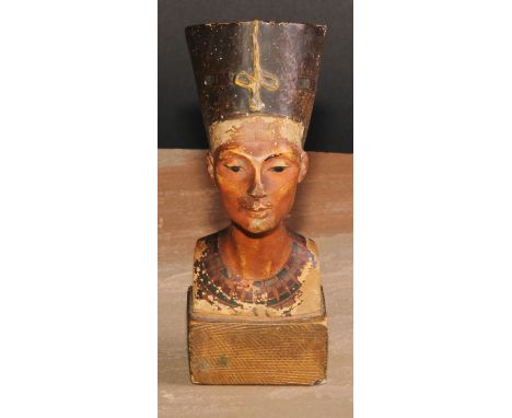 A museum type Egyptian composition cabinet bust, Nefertiti, 16cm high, first half 20th century 