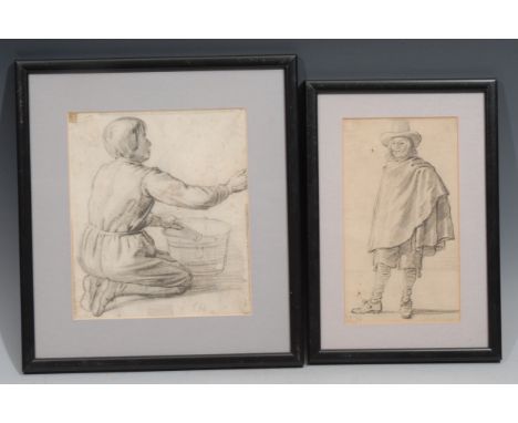 Dutch School Gentleman in a Cloak and Tall Hatmonogrammed JH, pencil sketch; another, servant (2) 