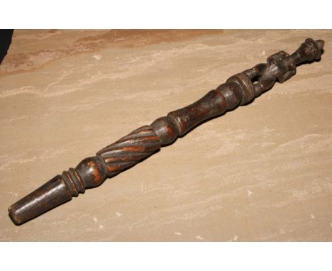 Tribal Art - an African staff or house marker, carved with a female figure, 48cm high 