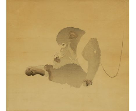 Koson Ohara (1877-1945). Monkey and bee,  woodblock print, 23cm x 24.5cm 