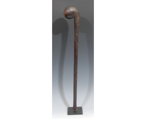 Tribal Art - an African rungu type throwing club, scrolling bulbous head, 54.5cm long, 19th/early 20th century,  collector’s 