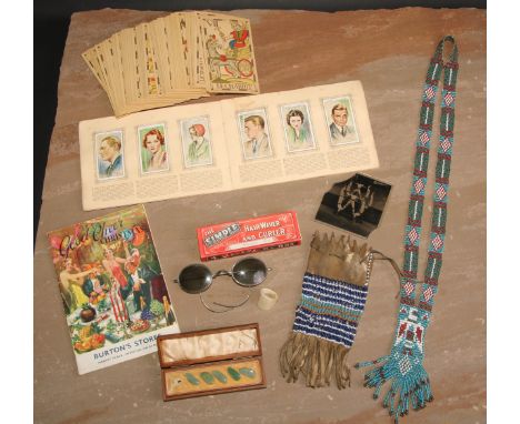 Tribal Art - an early 20th century Native American beadwork Reservation ration ticket bag, Great Plains, worked in horizontal