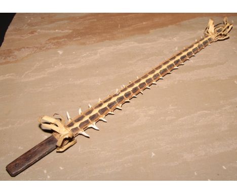 Tribal Art - a Kiribati shark tooth dagger or short sword, 52cm long, former Gilbert Islands, Micronesia 