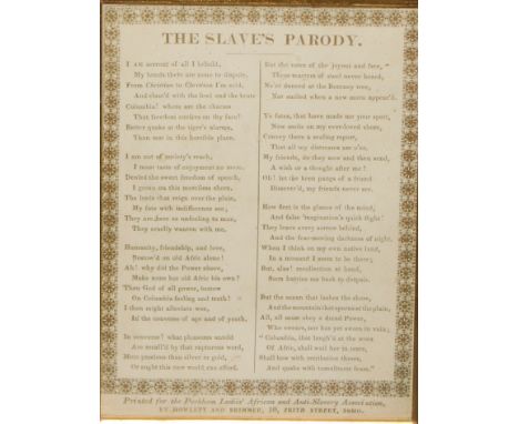 Slavery and The Abolitionist Movement - a 19th century printed leaflet, The Slave's Parody, printed for the Peckham Ladies' A