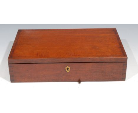 A large 19th century mahogany artist’s box, hinged cover enclosing two fitted lift-out trays containing Winsor &amp; Newton p