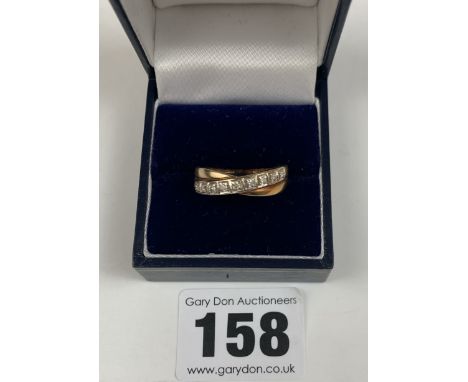 9k gold and diamond ring, size Q, w: 2.9 gms