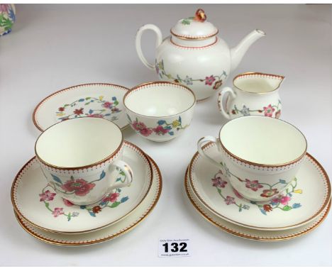 10 piece Royal Worcester Astley (Dr. Wall’s Period) breakfast set comprising 2 cups, 2 saucers, 3 side plates, teapot, sugar 