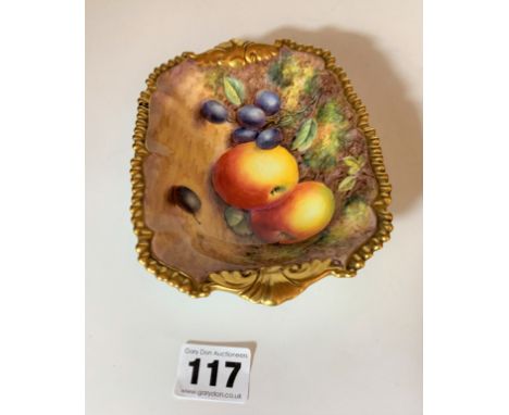 Royal Worcester dish, hand painted with fruit design and signed John Freeman, 7” long x 5” wide