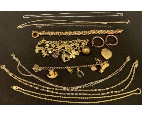 An Italian gold plated sterling silver fancy link bracelet, marked 925, 20g; a Kirks Folly base metal charm bracelet; a pair 