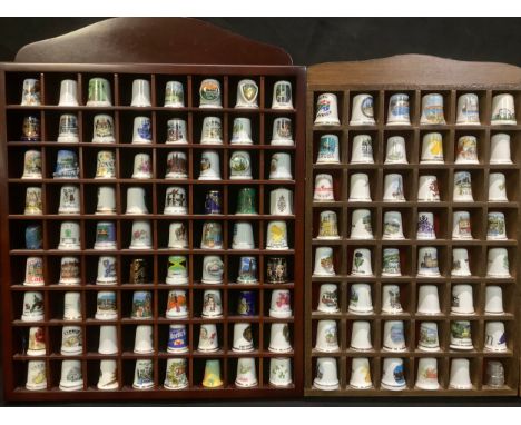 Thimbles - a Royal Crown Derby Green Panel thimble, boxed; another, Imari palette, boxed; other souvenir thimbles, cloisonne,