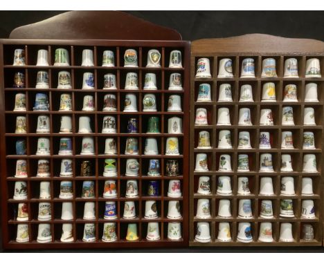 Thimbles - a Royal Crown Derby Green Panel thimble, boxed; another, Imari palette, boxed; other souvenir thimbles, cloisonne,